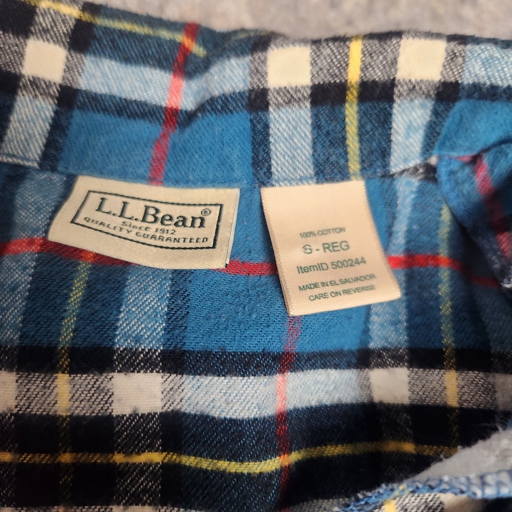 LL Bean Pajama Flannel Shirt Men S Reg Blue Scotch Plaid Long Sleeve Button Up - Picture 3 of 6